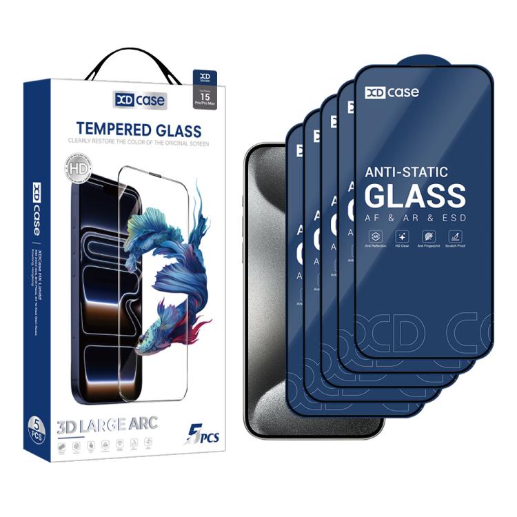For iPhone 15 Pro XDcase 5pcs / Pack Silk Screen Printed HD Tempered Glass Film