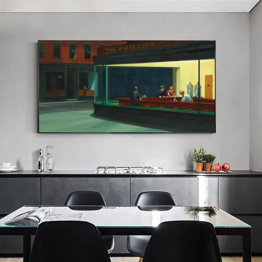 Classic Mid-Century Diner Canvas Print | Vintage Urban Nightscape Wall Art