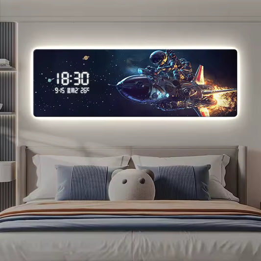 Sci-Fi Astronaut LED Wall Art | Panoramic Digital Wall Clock (105x35cm)