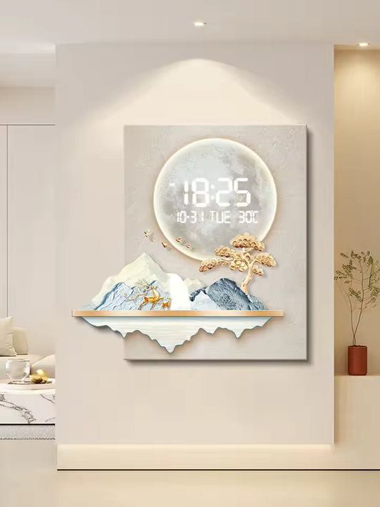 Illuminated Zen Landscape Clock | 3D Digital Wall Art (50x50cm)