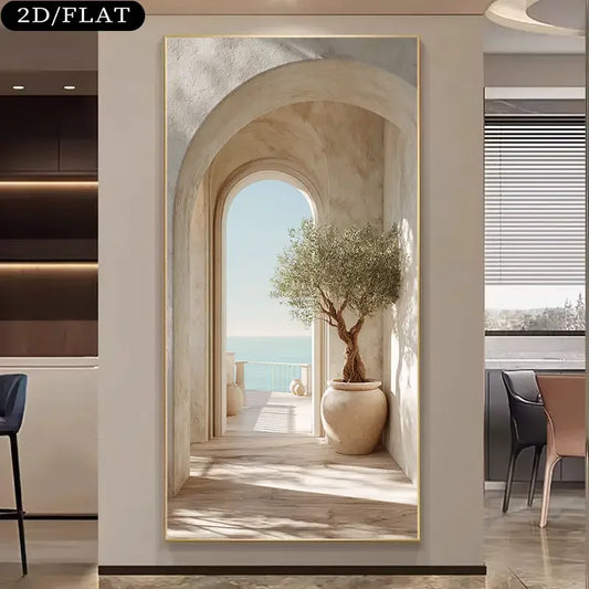 Sun-Drenched Mediterranean Coastal Arch Canvas Art | Photorealistic Greek Island View