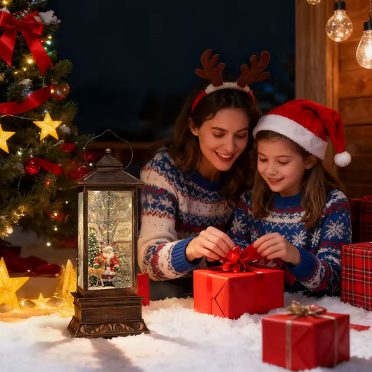 Musical Christmas Snow Globe Lantern | Vintage Lighted Santa Water Globe