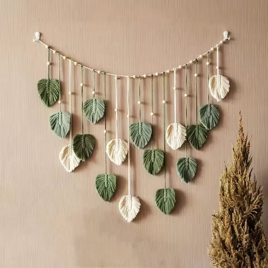 Bohemian Greenery Wall Decor | Woven Macrame-Style Leaves (120cm)