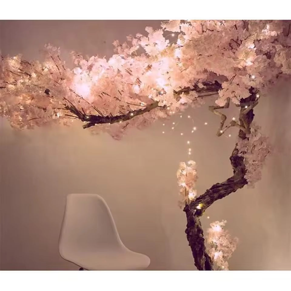 5ft blush pink artificial cherry blossom tree with realistic wood-textured trunk for office, hotel, and commercial interior decoration.