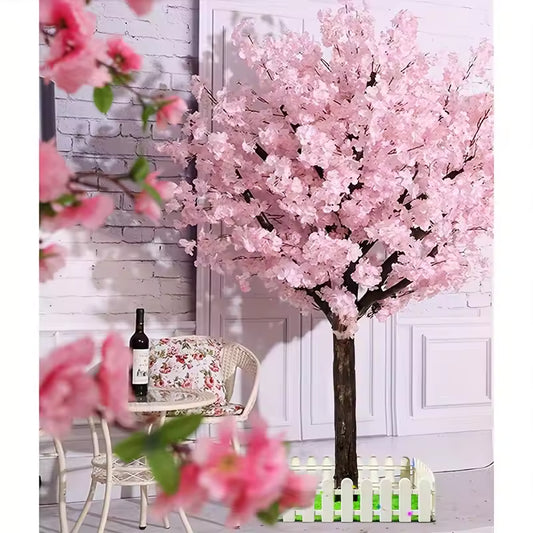 Handmade pink artificial cherry blossom tree with realistic trunk for wedding, party, and Christmas indoor or outdoor decor.