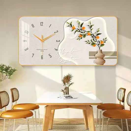 Botanical Art Wall Clock | Silent Quartz Aluminum Frame (60x30cm)