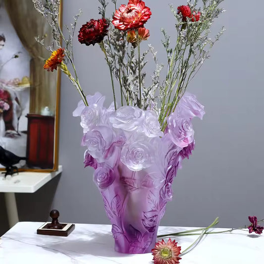 Sculpted 3D Rose Frosted Vase | Luxury Floral Centerpiece