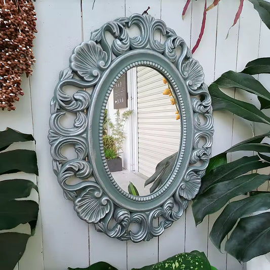 Vintage French Ornate Wall Mirror | Distressed Oval Accent Decor (61x49cm)