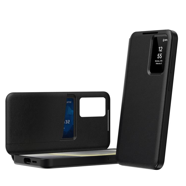 For Samsung Galaxy S23 5G Smart View Window Leather Phone Case with Card Slot(Black)