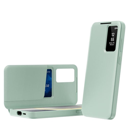 For Samsung Galaxy S24+ 5G Smart View Window Leather Phone Case with Card Slot(Green)