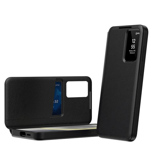 For Samsung Galaxy S23 FE 5G Smart View Window Leather Phone Case with Card Slot(Black)