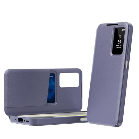 For Samsung Galaxy A17 Smart View Window Leather Phone Case with Card Slot(Purple)