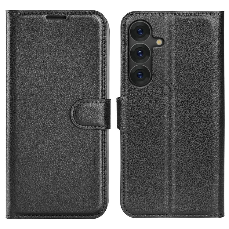For Samsung Galaxy S25 5G Litchi Texture Horizontal Flip Leather Phone Case with Holder(Black)