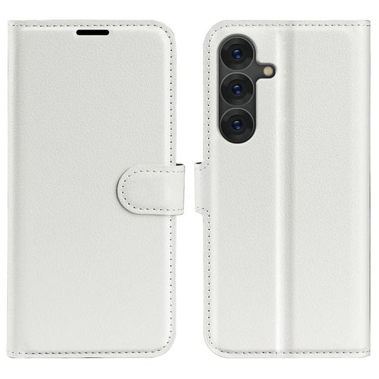 For Samsung Galaxy S25+ 5G Litchi Texture Horizontal Flip Leather Phone Case with Holder(White)
