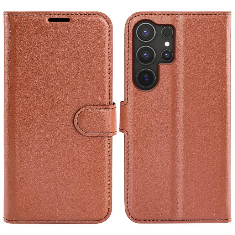 For Samsung Galaxy S25 Ultra 5G Litchi Texture Horizontal Flip Leather Phone Case with Holder(Brown)