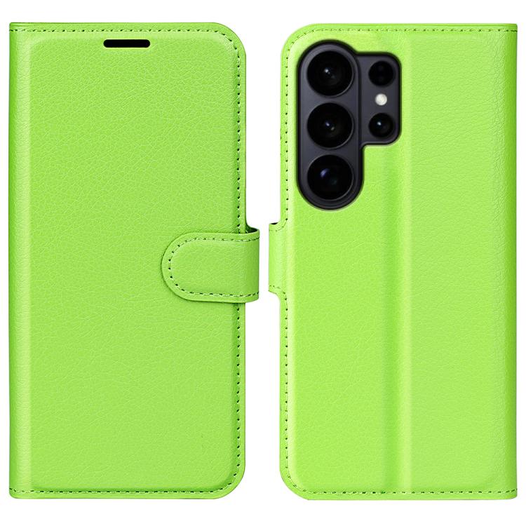 For Samsung Galaxy S26 Ultra 5G Litchi Texture Horizontal Flip Leather Phone Case with Holder(Green)