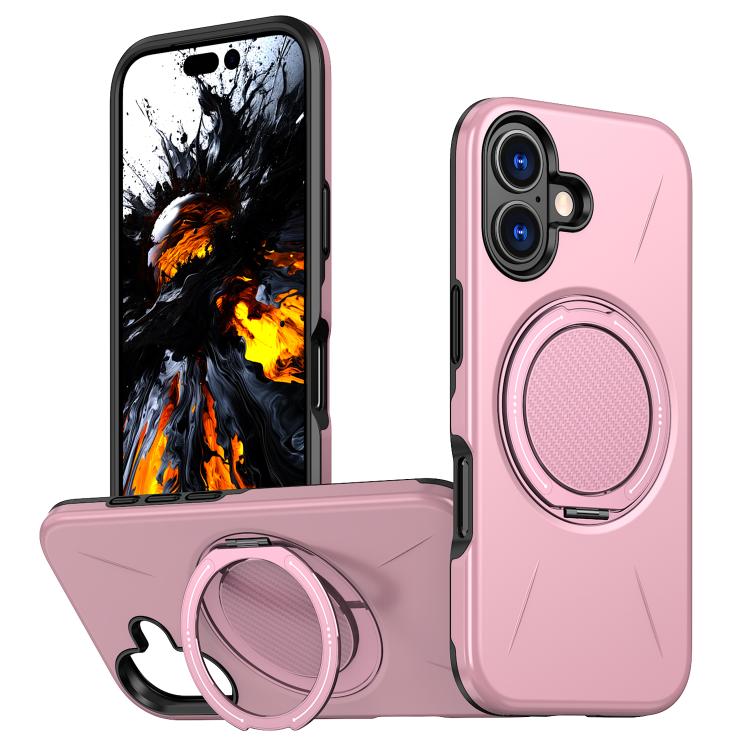 For iPhone 16 Kalebol Magnetic MagSafe Rotation Holder PC Phone Case(Pink)