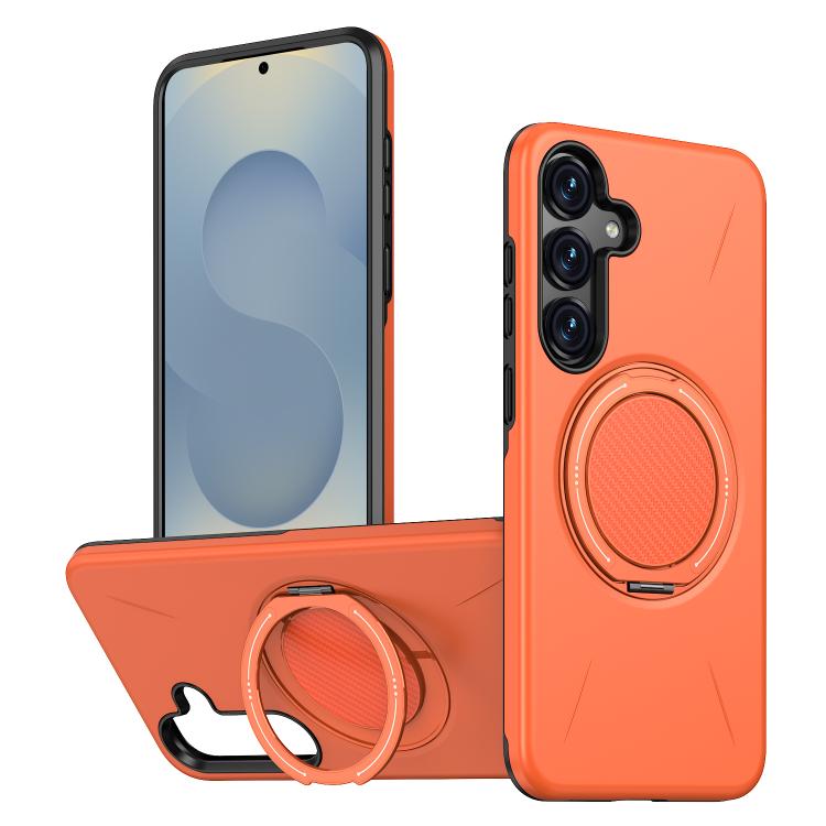 For Samsung Galaxy S25 5G Kalebol Magnetic MagSafe Rotation Holder PC Phone Case(Orange)