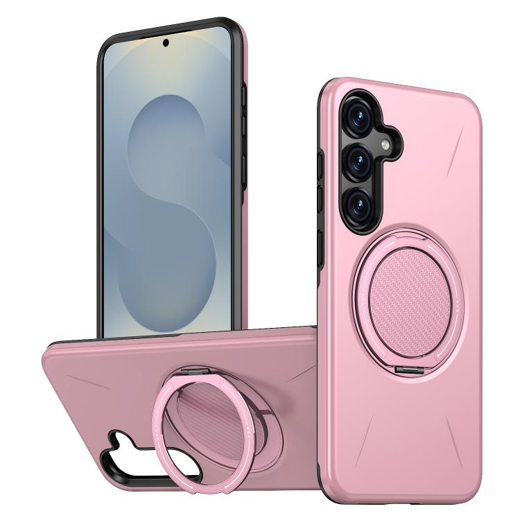 For Samsung Galaxy S25+ 5G Kalebol Magnetic MagSafe Rotation Holder PC Phone Case(Pink)