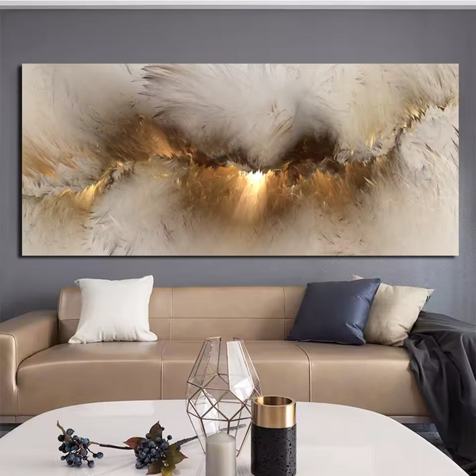 Large Abstract Gold & Grey Canvas Print | Modern Panoramic Wall Art