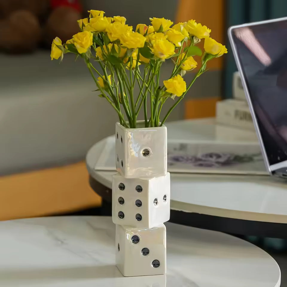 Quirky Ceramic Stacked Dice Vase | Pop Art Tabletop Decor (18.5cm)