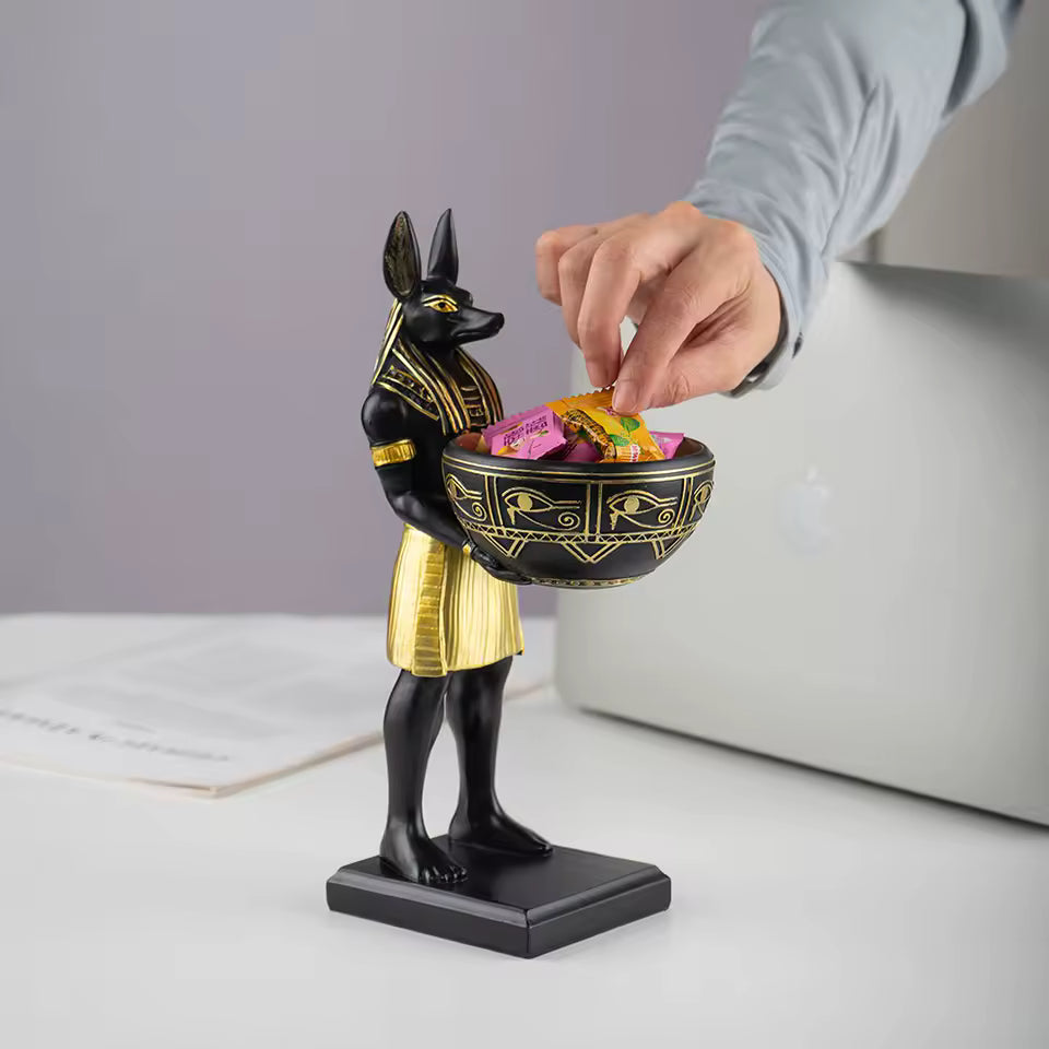Egyptian Anubis Statue with Bowl | Ancient Mythology Desk Organizer (25cm)
