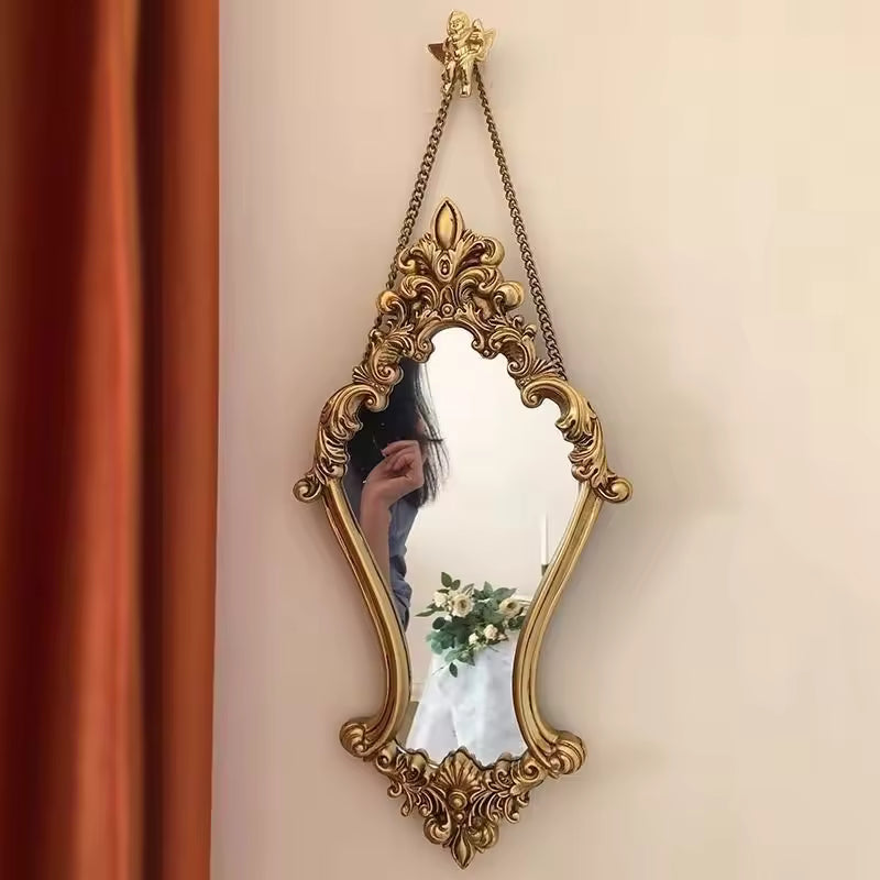Vintage Baroque Carved Wall Mirror | Intricate Rococo Vanity Accent (approx. 58x42cm)