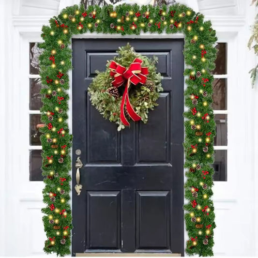 Pre-Lit Artificial Christmas Garland | Waterproof LED Pine Decor (8 Modes)