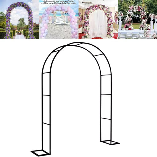 Black metal garden arch frame for wedding decorations and events. Collapsible stand for artificial cherry blossoms, flowers, or balloons.