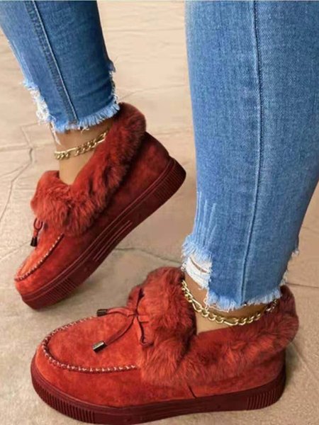 Vintage Plain All Season Wearable Daily Flat Shoes Faux Fur Slip On Deep Mouth Single Shoes for Women