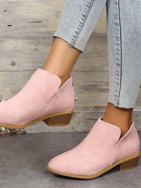 Vintage Plain Zipper Low Heel Classic Boots Split Joint