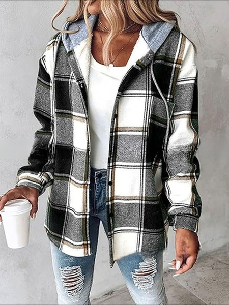 Women Spring/Fall Outerwear Vintage Printing Striped Long Sleeve Stand Collar Jacket