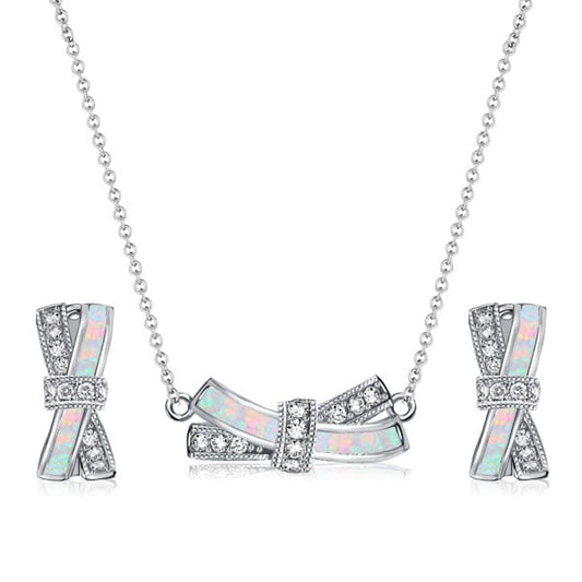 Italo Opal Knot Design Necklace & Earrings Jewelry Set Opal Jewelry Set