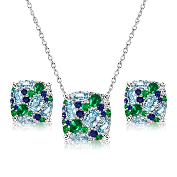Italo Aquamarine Sets Multi Color Necelace & Earrings Jewelry Set