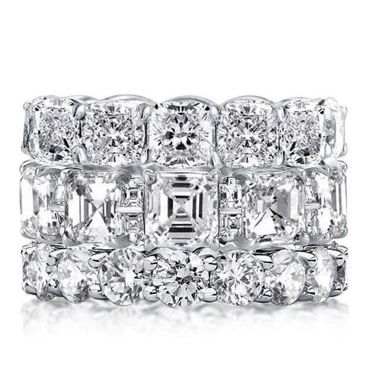 Triple Row Eternity Round & Asscher & Cushion Stackable Band Set