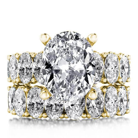Italo Golden Oval Cut Engagement Rings Sets In 925 Sterling Silver