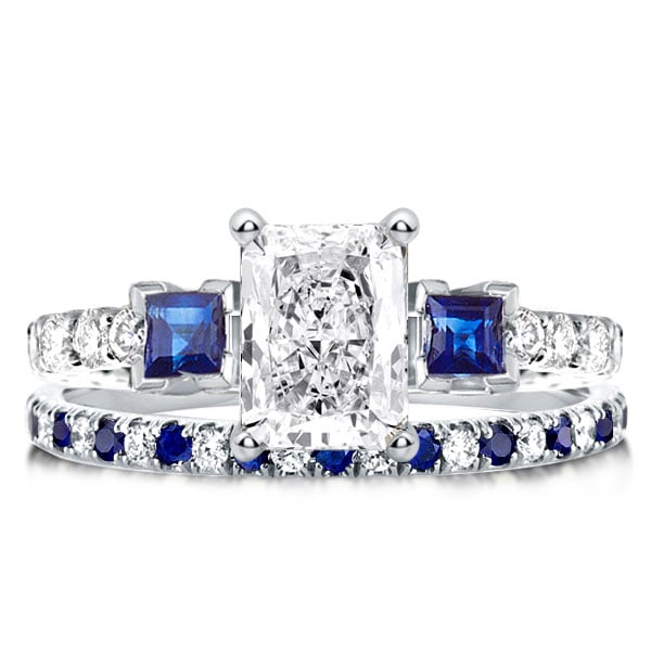 Italo Blue Sapphire Engagement Rings Sets 3 Stone Ring Sets