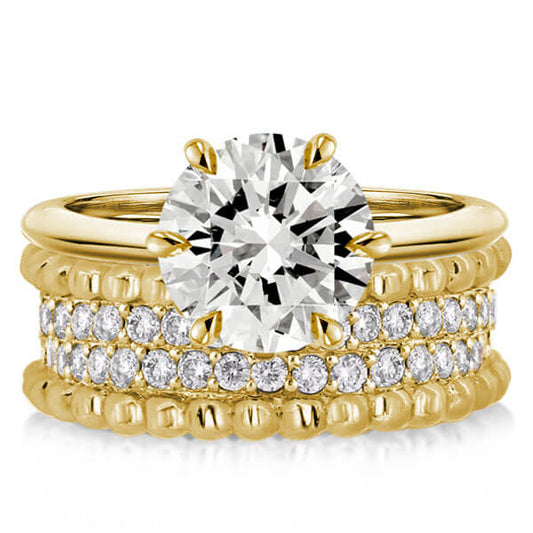 Solitaire Yellow Gold Rope Design Cocktail Round Cut Bridal Set