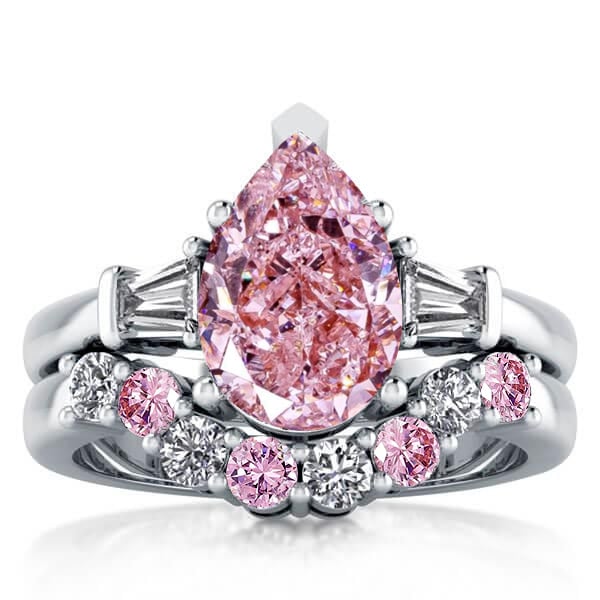 Italo Pear Shaped Pink Stone Wedding Ring Set Bridal Set