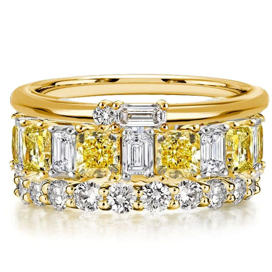 Italo Two Tone Radiant Cut Yellow & White Sapphire Stackable Band Set