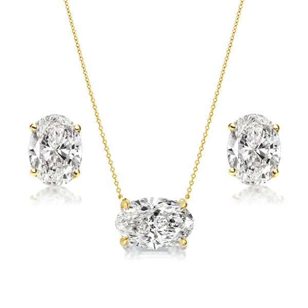Oval Pendant Necklace & Oval Stud Earrings Jewelry Set