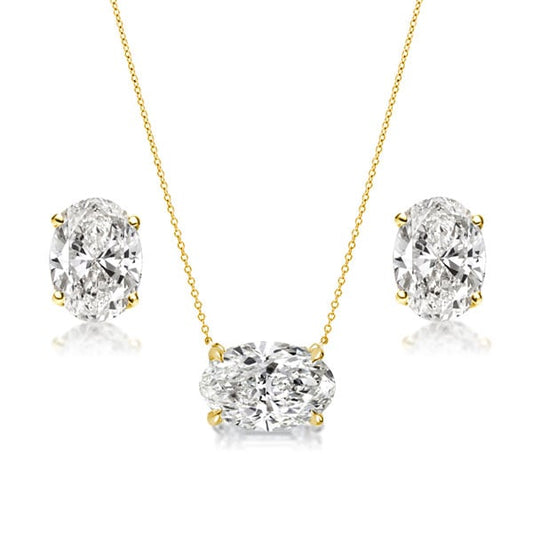 Oval Pendant Necklace & Oval Stud Earrings Jewelry Set