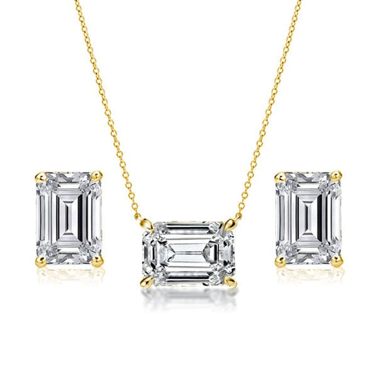 Emerald Pendant Necklace & Emerald Stud Earrings Jewelry Set