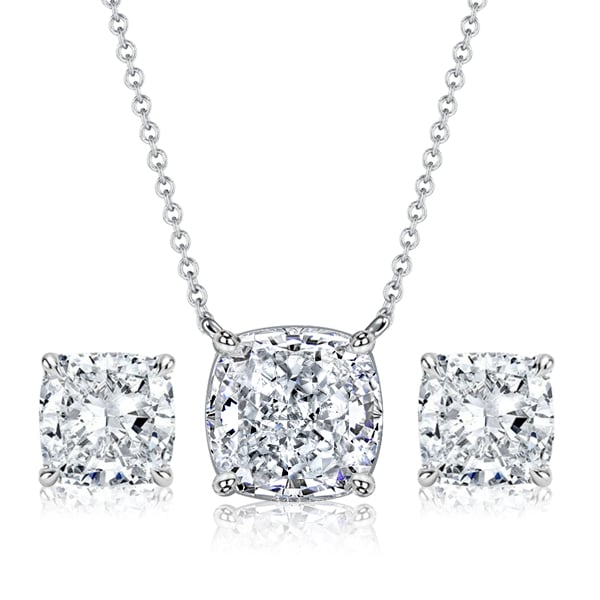 Italo Solitaire Cushion Cut Necklace & Stud Earrings Jewelry Set