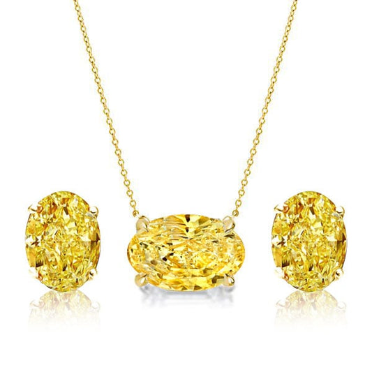 Italo Oval Cut Yellow Topaz Solitaire Necklace & Earrings Jewelry Set