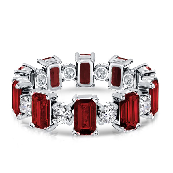 Garnet Emerald & Round Alternating Wedding Band