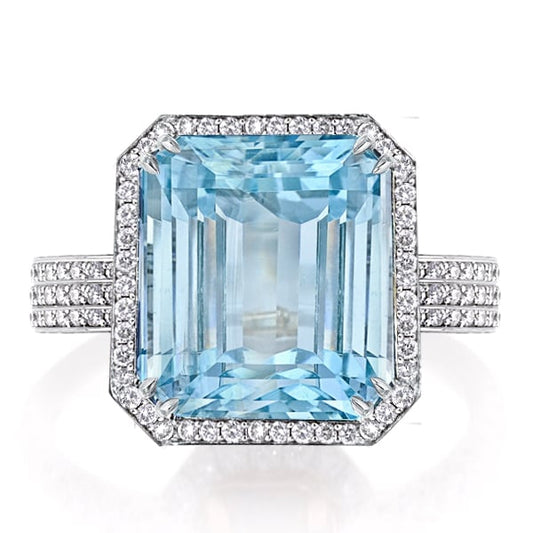 Double Prong Halo Created Aquamarine Engagement Ring