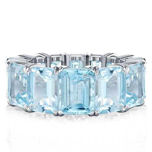 Italo Emerald Cut Aquamarine Eternity Wedding Band For Women