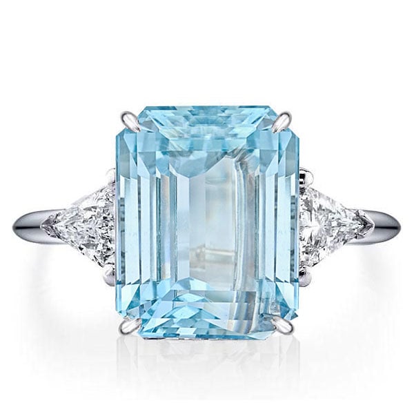 Italo Aquamarine Three Stone Emerald Cut Engagement Ring