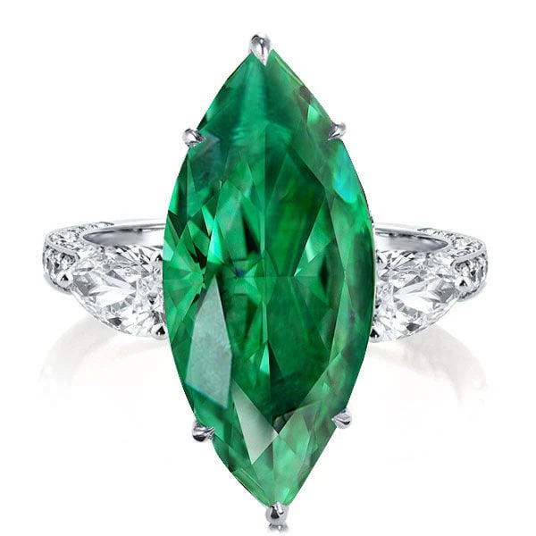Three Stone Marquise Cut Emerald Engagement Ring